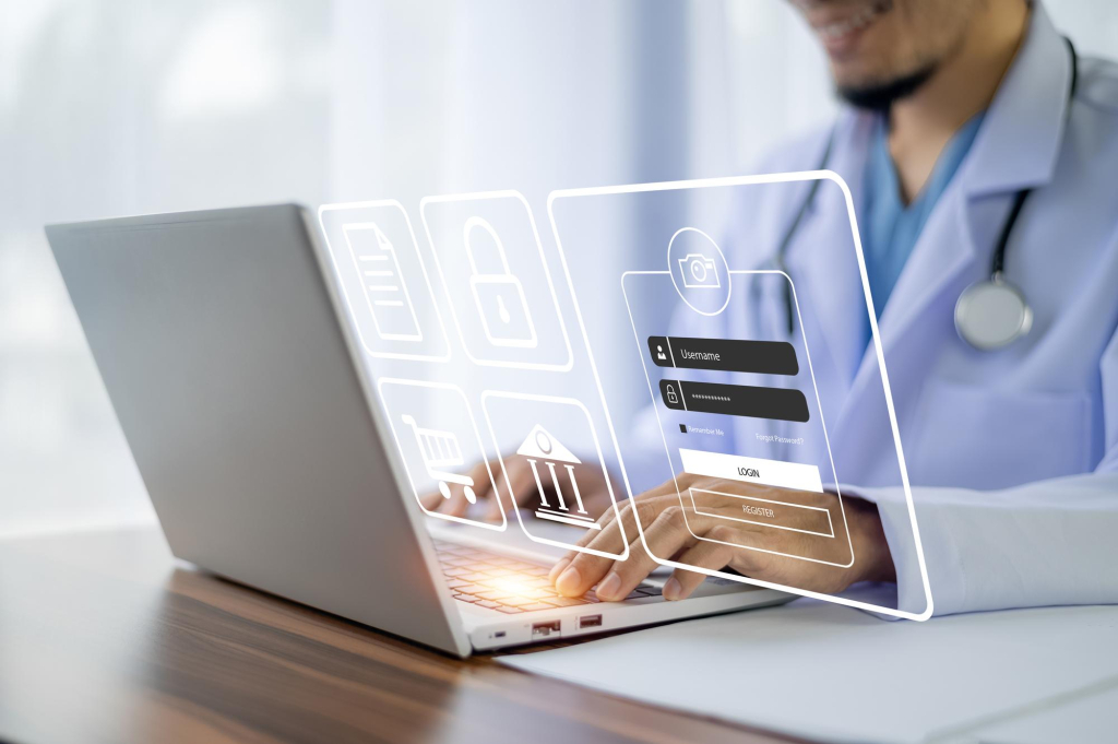 Doctor is working with healthcare data analytics