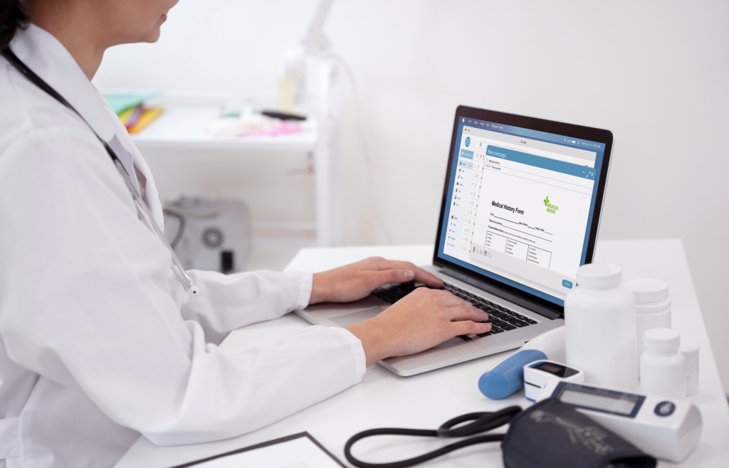 A healthcare worker working with data quality management