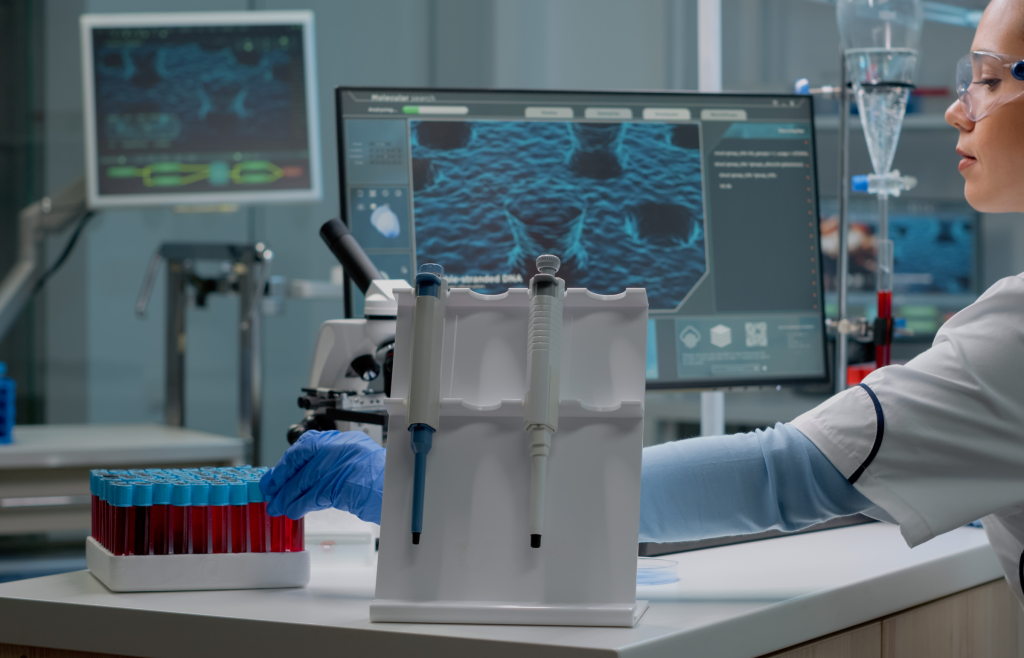 A healthcare practitioner working with an AI-powered system